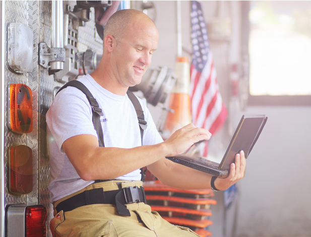 Firefighter on a laptop