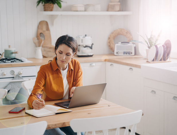 Online student in the kitchen