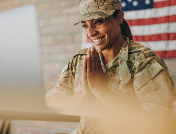 Military woman on laptop